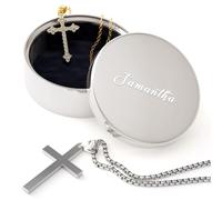 iDIY Boîte à Bijoux Personnalisée - Cadeau Naissance Baptême Personnalisée avec Nom & Date Gravés - Coffret Cadeau Femme/Fille/Noël - Rond en Métal