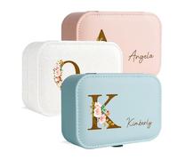 iDIY Boîte à Bijoux Personnalisée - Grand Coffret de Voyage Personnalisé pour Cadeaux de Demoiselle D'honneur, Mariage, Anniversaire, Noël - Cadeau Gravé pour Femmes Maman, Maitresse-Initiale-Bleu
