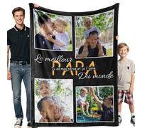 iDIY Cadeau Fête des Pères - Plaid Personnalisé Photo et Texte Couverture Personnalisée Cadeau Personnalisé Homme Papa Femme Maman Famille Idee Cadeau Anniversaire Cadeau Fête des Pères(4 Photos)