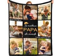 iDIY Cadeau Fête des Pères - Plaid Personnalisé Photo et Texte Couverture Personnalisée Cadeau Personnalisé Homme Papa Femme Maman Famille Idee Cadeau Anniversaire Cadeau Fête des Pères(8 Photos)