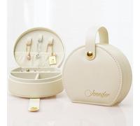 iDIY Cadeau Personnalisé Femme Boîte à bijoux Femme de Voyage, boîte à bijoux personnalisée avec initiale, fleur de naissance et nom, cadeau d'anniversaire pour les filles, les amies