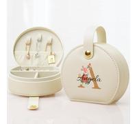 iDIY Cadeau Personnalisé Femme Boîte à bijoux Femme de Voyage, boîte à bijoux personnalisée avec initiale, fleur de naissance et nom, cadeau d'anniversaire pour les filles, les amies