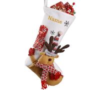 iDIY Chaussette Noel Personnalisable Prenom - Chaussette de Noel Personnalisé avec des Lettres, Père Noël, Renne, Bonhomme de Neige - Renne