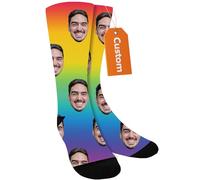 iDIY Chaussette personnalisé avec photo et texte- chaussette drole aavec visage, chaussettes personnalisées texte, Cadeaux personnalisés drôles pour les femmes pour les hommes et les femmes visages L