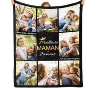 iDIY Fete des Mères - Plaid Personnalisé Photo et Texte Couverture Personnalisée Cadeau Personnalisé Femme Homme Maman Papa Famille Idee Cadeau Anniversaire Femme Fete des Mères
