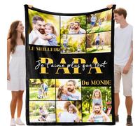 iDIY Fête des Pères -Plaid Personnalisé Photo et Texte Couverture personnalisée Cadeaux personnalisé pour Femmes Hommes Famille Amis Elle Lui Cadeaux pour la Saint-Valentin Fête des pères/Mère Noël