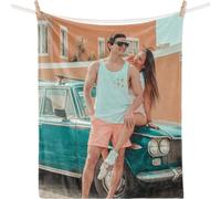 iDIY Plaid Personnalisé Photo et Texte - Couverture personnalisée Cadeaux personnalisé pour Femmes Hommes Famille Amis Elle Lui Cadeaux pour la Saint-Valentin Fête des pères/Mère Noël(1 Photo)