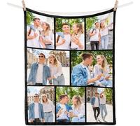 iDIY Plaid Personnalisé Photo et Texte - Couverture personnalisée Cadeaux personnalisé pour Femmes Hommes Amis Elle Lui Cadeaux pour la Saint-Valentin Fête des pères/Mère Noël(9 Photos)