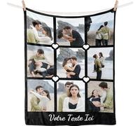 iDIY Plaid Personnalisé Photo et Texte - Couverture personnalisée Cadeaux personnalisé pour Femmes Hommes Famille Amis Elle Lui Cadeaux pour la Saint-Valentin Fête des pères/Mère Noël(9 Photos)