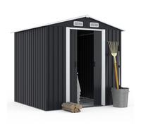 Abri De Jardin 3,7m² Gris En Acier Galvanisé Avec Base Gris