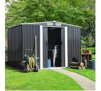 IDMarket – Abri de jardin 5,3 m² en acier galvanisé avec base – Gris