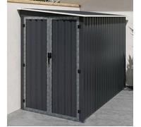IDMarket – Abri de jardin adossé 3 m² gris en acier galvanisé avec base et double porte latérale