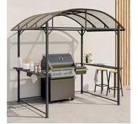 Abri Pour Barbecue 240 X 150 X 220 Cm Avec Étagères, En Métal Gris Et Toit En Polycarbonate