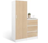 IDMarket - Armoire 1 Porte Ambre penderie façon hêtre et Blanc
