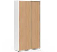 IDMarket - Armoire 2 Portes coulissantes SLIDEA Blanc et Bois penderie 100 cm avec étagères Rangement Maxi capacité