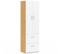 IDMarket - Armoire 2 Portes Juliana Blanc et Bois penderie 50 cm avec 2 tiroirs