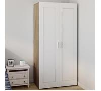 IDMARKET Armoire 2 portes VITO blanc et bois penderie 80 cm avec étagères rangement maxi capacité