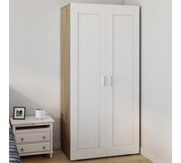IDMarket – Armoire 2 portes VITO – Blanc et bois – Penderie 80 cm avec étagères