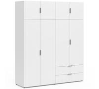 IDMarket - Armoire 4 Portes Mina Blanc penderie 160 cm avec 2 rangements Hauts et 2 tiroirs
