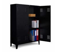 IDMarket - Armoire basse ESTER 2 portes métal noir design industriel
