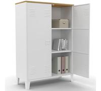 IDMarket - Armoire Basse Ester métal Blanc, Plateau Bois Design Industriel