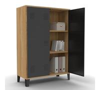 IDMarket - Armoire basse Ester 2 portes métal noir et contour bois design industriel