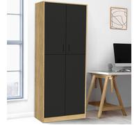 IDMARKET Armoire de bureau 190 cm multifonction MARIA bois et noir 2 portes 4 étagères