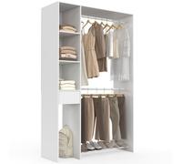 IDMarket - Armoire double L. 110 cm MIRTY avec étagères + tiroir + étagères à chaussures, blanc
