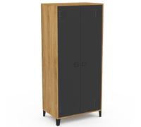 IDMarket - Armoire vestiaire Ester métal Noir Effet Bois Design Industriel
