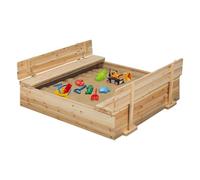 IDMarket - Bac à Sable Funny Bois refermable avec 2 bancs et bâches de Protection