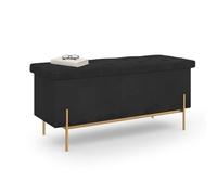IDMarket - Banc Coffre Rangement Louis avec Pieds métal doré 100 cm Velours Noir