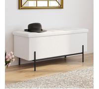 IDMARKET Banc coffre rangement LOUIS pieds métal noir 100 cm tissu bouclette blanc