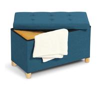 IDMarket - Banc Coffre Rangement sur Pieds 76 cm Tissu Bleu Canard