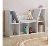 IDMARKET Bibliothèque banc OSCAR 6 cases avec coussins gris 102 cm blanc