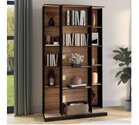 IDMarket - ALPHONSE Bibliothèque coulissante en bois et noir à 5 niveaux et 15 niches