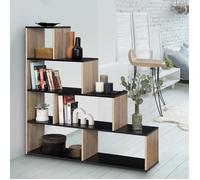 IDMARKET Bibliothèque escalier LINA bois façon hêtre et noir