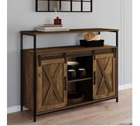IDMarket - Buffet 2 Portes Grange coulissantes 100 cm Montreal Bois Effet Vieilli Design Industriel