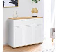 IDMARKET Buffet 100 cm VITO 3 portes et 1 tiroir blanc et plateau bois