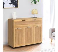 IDMarket - Buffet 100 cm VITO 3 Portes et 1 tiroir façon hêtre et poignées Noires