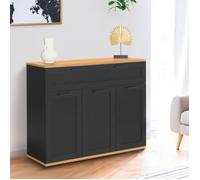 Buffet 100 Cm Vito 3 Portes Et 1 Tiroir Noir Et Plateau Bois Noir