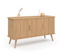 IDMarket – Buffet Juliette 110 cm, 3 portes, lattes en bois, coloris chêne