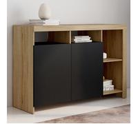 IDMARKET Buffet 110 cm MALO bois façon hêtre et portes noires