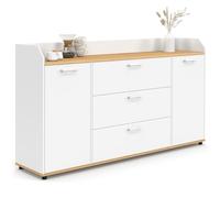 IDMarket - Buffet 140 cm JABA 4 Portes avec Rebord Blanc et Plateau Bois façon hêtre