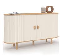 IDMarket - Buffet 140 cm KANEL 2 Portes Effet cannelé Beige et Bois