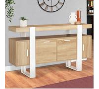Buffet 140 Cm Phoenix 4 Portes Bois Et Blanc Blanc