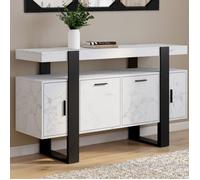 IDMARKET Buffet 140 cm PHOENIX 4 portes effet marbre blanc ALASKA et noir