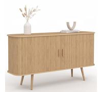 IDMarket - Buffet 140 cm Romie 2 Portes coulissantes Lattes tasseau Bois Coloris chêne