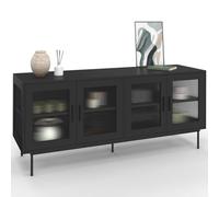 IDMarket - Buffet 140 cm ZINEB 4 Portes vitrées façade cannelée Noir