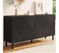 IDMARKET Buffet 160 cm HIMARA 4 portes lattes géométriques bois noir