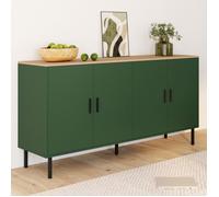 IDMARKET Buffet 160 cm KELIA 4 portes vert kaki et plateau bois